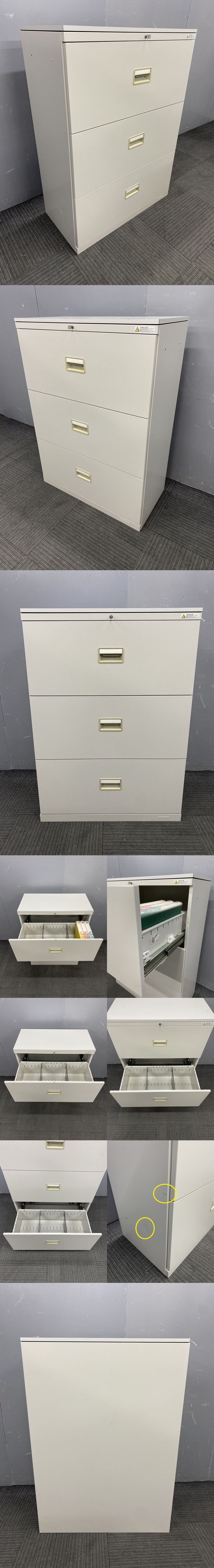 ◆管3131◆自社便対応地域あり◆大特価品◆オカムラ製◆3段A4ラテラル書庫 鍵付き◆幅800mm 高1120mm◆グレー系