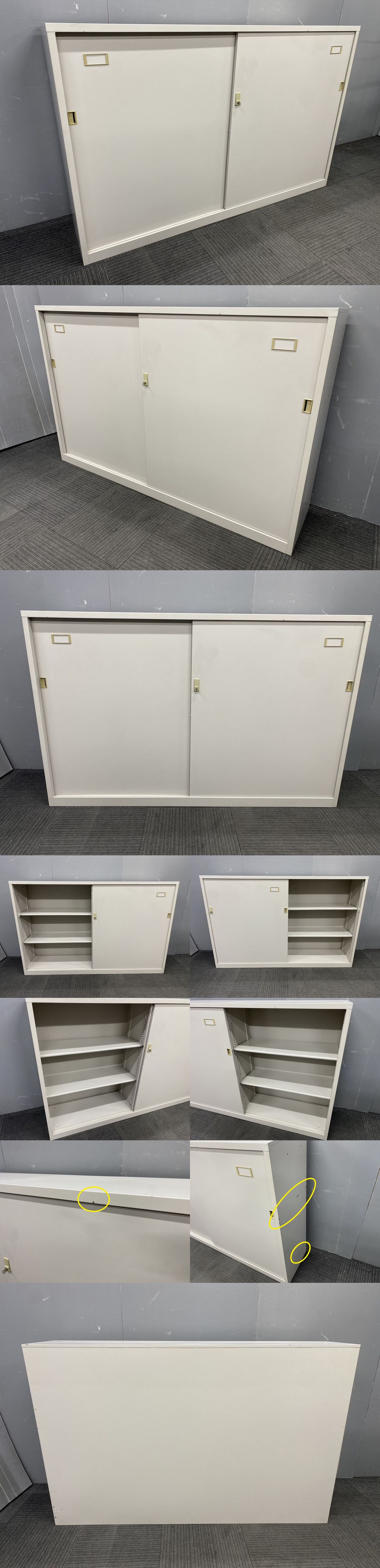 ◆管889◆自社便対応地域あり◆イトーキ製◆スライド引き戸書庫 鍵付き◆幅1760mm 高1120mm◆ライトグレー